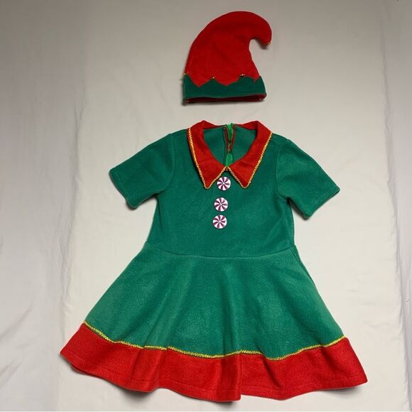Christmas Elf Dress Girl’s Large Holiday Novelty Costume Santa Green Red Funny - Picture 3 of 13